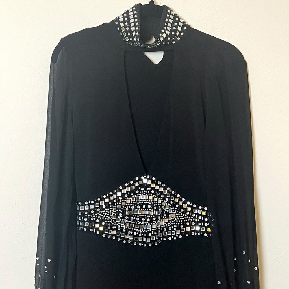 Kiki Riki Jewel Embellished Sheer Sleeve Choker Bodycon Dress, Size Medium Black - Picture 5 of 17